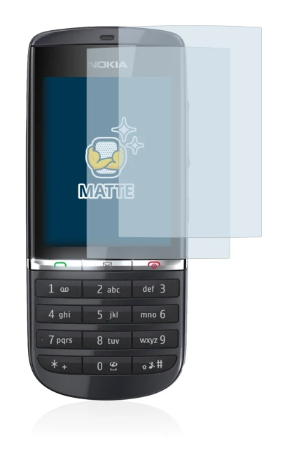 Abbildung des Geräts Nokia Asha 300 mit einer Vielzahl des Displayschutzes.
