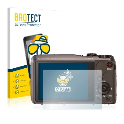 Vorderseite einer Produktverpackung mit dem Markenlogo BROTECT. Daneben ist das Gerät Sony Cyber-Shot DSC-HX20V mit dem zugehö