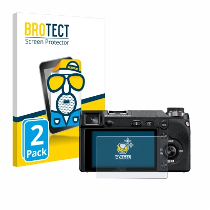 Vorderseite einer Produktverpackung mit dem Markenlogo BROTECT. Daneben ist das Gerät Sony Alpha NEX-6 mit dem zugehörigen Dis