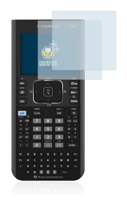 Abbildung des Geräts Texas Instruments Nspire CX CAS mit einer Vielzahl des Displayschutzes.