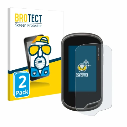 Vorderseite einer Produktverpackung mit dem Markenlogo BROTECT. Daneben ist das Gerät Garmin Oregon 600 mit dem zugehörigen Di