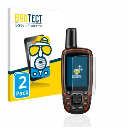 Vorderseite einer Produktverpackung mit dem Markenlogo BROTECT. Daneben ist das Gerät Garmin GPSMAP 64s mit dem zugehörigen Di
