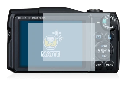 Abbildung des Geräts Canon PowerShot SX700 HS mit einer Vielzahl des Displayschutzes.