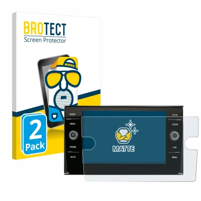 Vorderseite einer Produktverpackung mit dem Markenlogo BROTECT. Daneben ist das Gerät Volkswagen Composition Media 2017 mit de