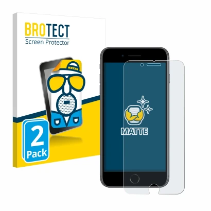 Vorderseite einer Produktverpackung mit dem Markenlogo BROTECT. Daneben ist das Gerät Apple iPhone 8 Plus mit dem zugehörigen 