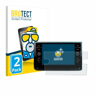 Vorderseite einer Produktverpackung mit dem Markenlogo BROTECT. Daneben ist das Gerät Volkswagen Polo 2018 Composition Media 8