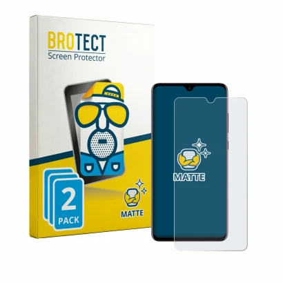 Vorderseite einer Produktverpackung mit dem Markenlogo BROTECT. Daneben ist das Gerät Huawei Mate 20 mit dem zugehörigen Displ