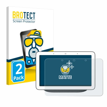 Vorderseite einer Produktverpackung mit dem Markenlogo BROTECT. Daneben ist das Gerät Google Home Hub mit dem zugehörigen Disp