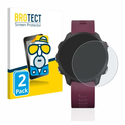 Vorderseite einer Produktverpackung mit dem Markenlogo BROTECT. Daneben ist das Gerät Garmin Forerunner 245 mit dem zugehörige