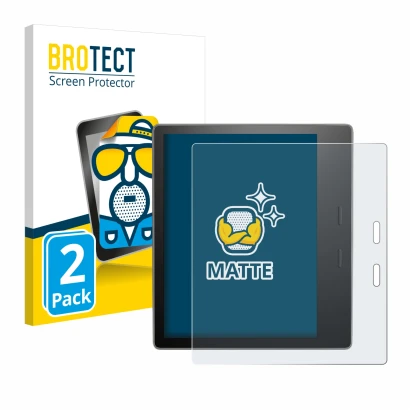Vorderseite einer Produktverpackung mit dem Markenlogo BROTECT. Daneben ist das Gerät Amazon Kindle Oasis 2019 (10. Gen.) mit 
