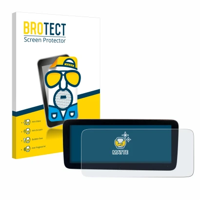 Vorderseite einer Produktverpackung mit dem Markenlogo BROTECT. Daneben ist das Gerät Mercedes-Benz Actros 2019 Cockpit 12" mi