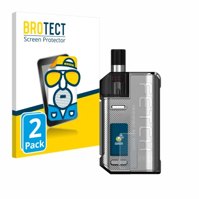 Vorderseite einer Produktverpackung mit dem Markenlogo BROTECT. Daneben ist das Gerät Smok Fetch 80W Pro mit dem zugehörigen D