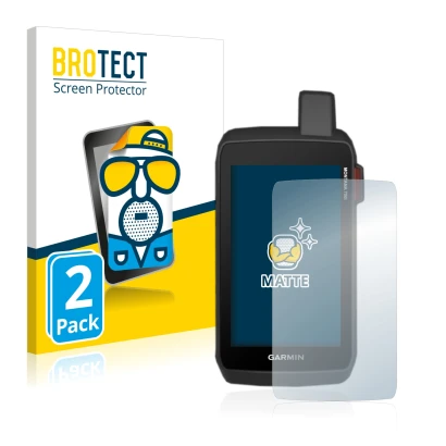 Vorderseite einer Produktverpackung mit dem Markenlogo BROTECT. Daneben ist das Gerät Garmin Montana 750i mit dem zugehörigen 