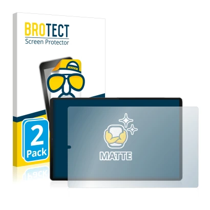 Vorderseite einer Produktverpackung mit dem Markenlogo BROTECT. Daneben ist das Gerät Lenovo Tab M10 FHD Plus (im Querformat) 