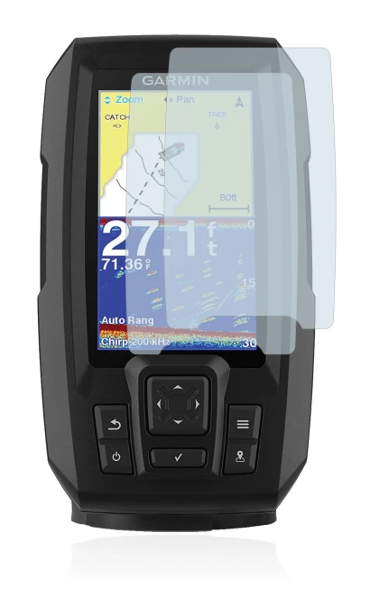Abbildung des Geräts Garmin Striker Vivid 4cv mit einer Vielzahl des Displayschutzes.