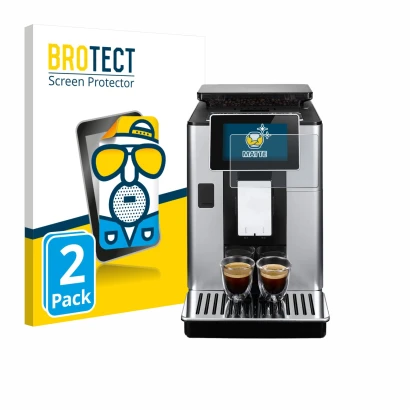 Vorderseite einer Produktverpackung mit dem Markenlogo BROTECT. Daneben ist das Gerät DeLonghi PrimaDonna Soul ECAM612.55.SB m