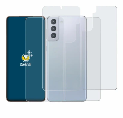 Abbildung des Geräts Samsung Galaxy S21 Plus 5G (Display+Rückseite) mit einer Vielzahl des Displayschutzes.