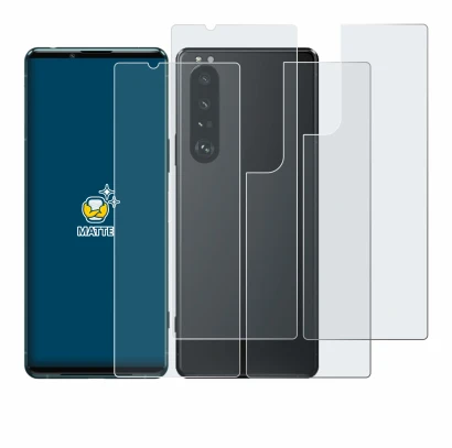Abbildung des Geräts Sony Xperia 5 III (Display+Rückseite) mit einer Vielzahl des Displayschutzes.
