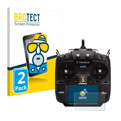 Vorderseite einer Produktverpackung mit dem Markenlogo BROTECT. Daneben ist das Gerät Robbe Futaba T16IZ mit dem zugehörigen D