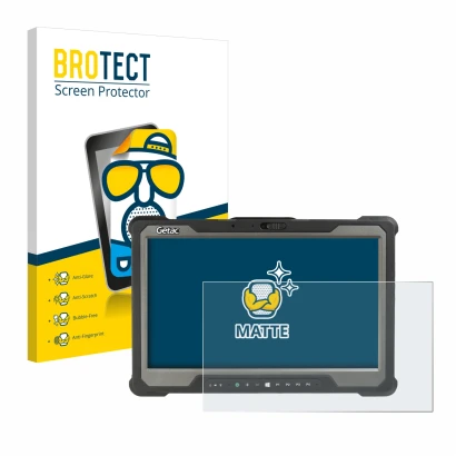 Vorderseite einer Produktverpackung mit dem Markenlogo BROTECT. Daneben ist das Gerät Getac A140 mit dem zugehörigen Displaysc