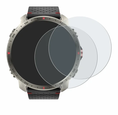 Abbildung des Geräts Polar Grit X Pro Titan mit einer Vielzahl des Displayschutzes.