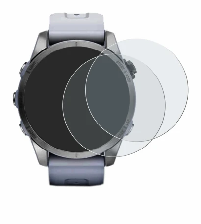 Abbildung des Geräts Garmin Fenix 7S (42 mm) mit einer Vielzahl des Displayschutzes.