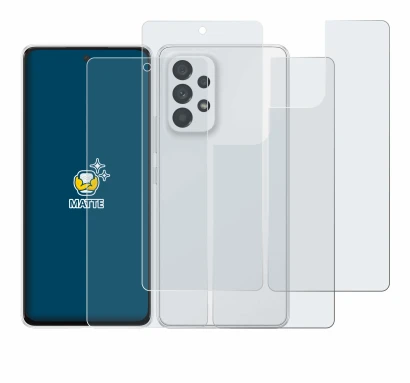 Abbildung des Geräts Samsung Galaxy A53 5G (Display+Rückseite) mit einer Vielzahl des Displayschutzes.
