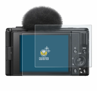 Abbildung des Geräts Sony ZV-1F mit einer Vielzahl des Displayschutzes.
