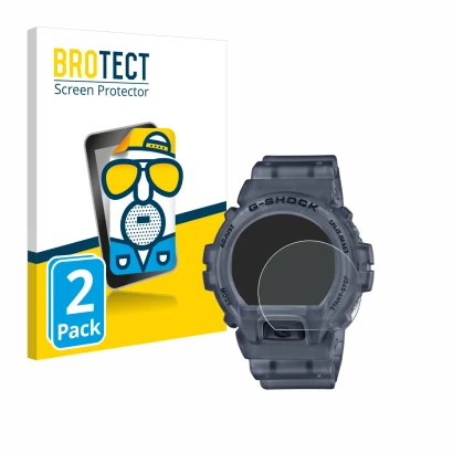 Vorderseite einer Produktverpackung mit dem Markenlogo BROTECT. Daneben ist das Gerät Casio G-Shock DW-6900 mit dem zugehörige