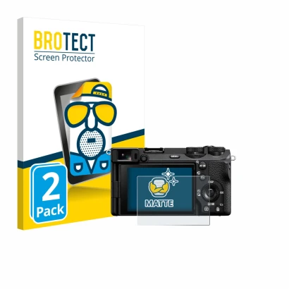 Vorderseite einer Produktverpackung mit dem Markenlogo BROTECT. Daneben ist das Gerät Sony Alpha 6700 mit dem zugehörigen Disp
