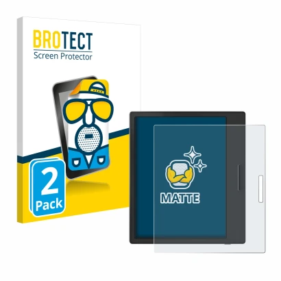 Vorderseite einer Produktverpackung mit dem Markenlogo BROTECT. Daneben ist das Gerät Boox Page mit dem zugehörigen Displaysch