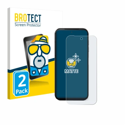 Vorderseite einer Produktverpackung mit dem Markenlogo BROTECT. Daneben ist das Gerät Fairphone 5 mit dem zugehörigen Displays
