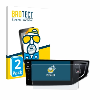Vorderseite einer Produktverpackung mit dem Markenlogo BROTECT. Daneben ist das Gerät Volkswagen Polo VI Discover Pro 9,2" mit