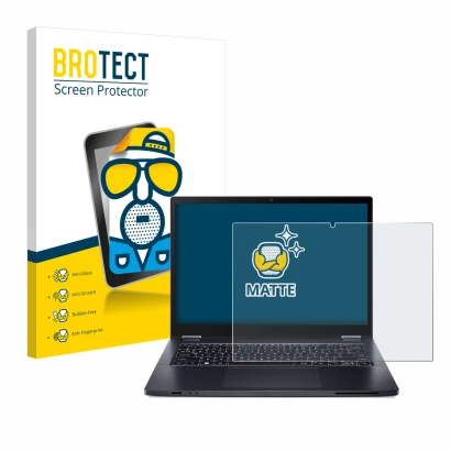 Vorderseite einer Produktverpackung mit dem Markenlogo BROTECT. Daneben ist das Gerät Acer TravelMate Spin P4 14" 16:10 mit de