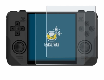 Abbildung des Geräts Powkiddy RGB30 mit einer Vielzahl des Displayschutzes.