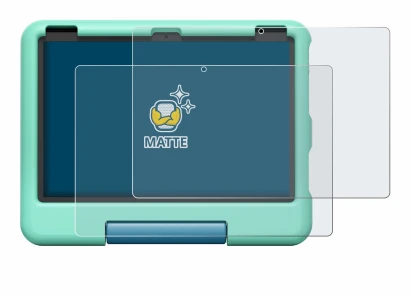 Abbildung des Geräts Amazon Fire HD 10 Kids 2023 mit einer Vielzahl des Displayschutzes.