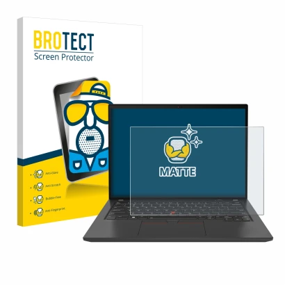 Vorderseite einer Produktverpackung mit dem Markenlogo BROTECT. Daneben ist das Gerät Lenovo ThinkPad T16 Gen 3 mit dem zugehö