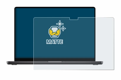 Abbildung des Geräts Apple MacBook Pro 16" 2023 M3 mit einer Vielzahl des Displayschutzes.