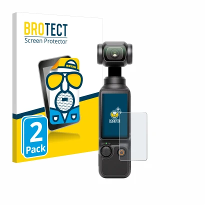 Vorderseite einer Produktverpackung mit dem Markenlogo BROTECT. Daneben ist das Gerät DJI Osmo Pocket 3 mit dem zugehörigen Di