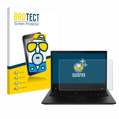 Vorderseite einer Produktverpackung mit dem Markenlogo BROTECT. Daneben ist das Gerät Lenovo ThinkPad P14s Gen 2 mit dem zugeh