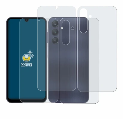 Abbildung des Geräts Samsung Galaxy A25 5G (Display+Rückseite) mit einer Vielzahl des Displayschutzes.