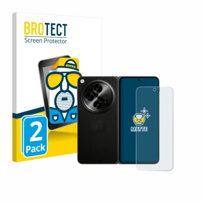 Vorderseite einer Produktverpackung mit dem Markenlogo BROTECT. Daneben ist das Gerät OnePlus Open (case-friendly) mit dem zug