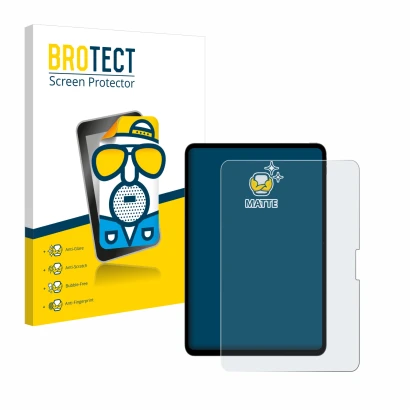 Vorderseite einer Produktverpackung mit dem Markenlogo BROTECT. Daneben ist das Gerät Apple iPad Pro 13" 2024 mit dem zugehöri