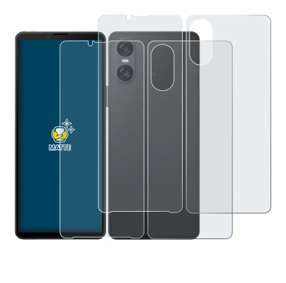 Abbildung des Geräts Sony Xperia 10 VI (Display+Rückseite) mit einer Vielzahl des Displayschutzes.