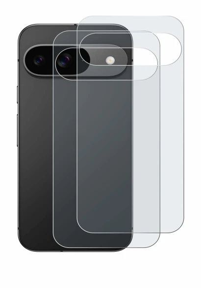 Abbildung des Geräts Google Pixel 9 (Rückseite) mit einer Vielzahl des Displayschutzes.
