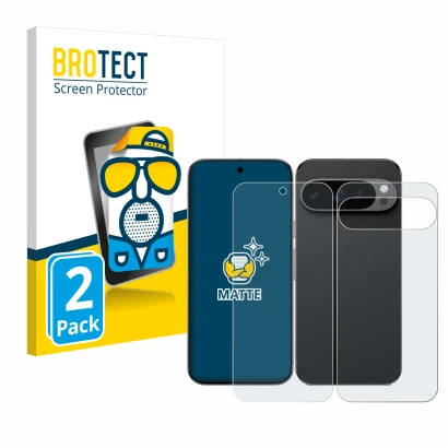 Vorderseite einer Produktverpackung mit dem Markenlogo BROTECT. Daneben ist das Gerät Google Pixel 9 Pro XL (Display+Rückseite