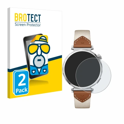Vorderseite einer Produktverpackung mit dem Markenlogo BROTECT. Daneben ist das Gerät Huawei Watch GT 5 (41 mm) mit dem zugehö