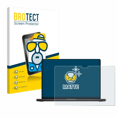 Vorderseite einer Produktverpackung mit dem Markenlogo BROTECT. Daneben ist das Gerät Apple MacBook Pro 16