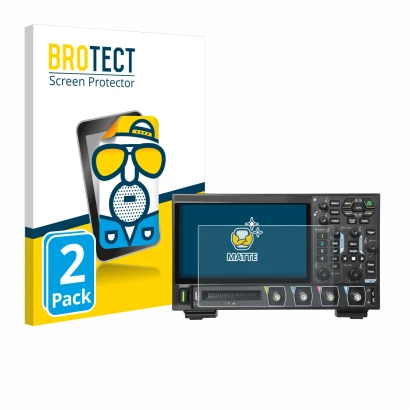 Vorderseite einer Produktverpackung mit dem Markenlogo BROTECT. Daneben ist das Gerät Rigol DHO914 mit dem zugehörigen Display