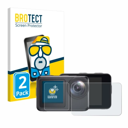 Vorderseite einer Produktverpackung mit dem Markenlogo BROTECT. Daneben ist das Gerät Akaso Brave 7 LE mit dem zugehörigen Dis